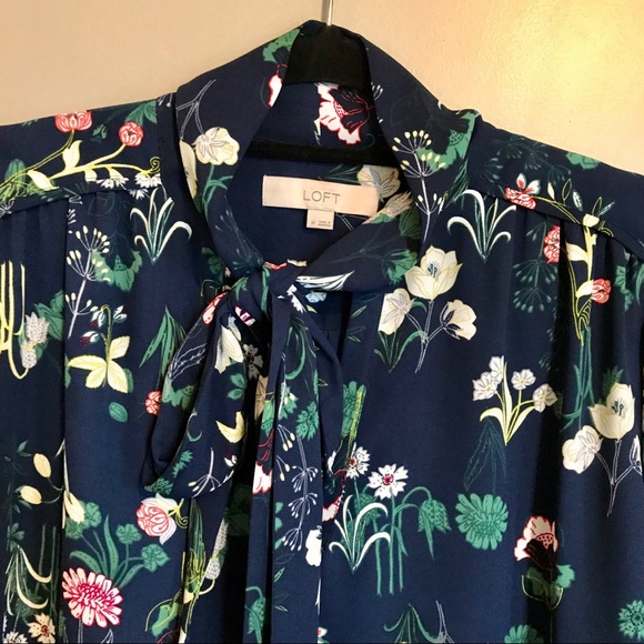 LOFT | Women's Valley Floral Bow Blouse | Navy - Picture 5 of 11